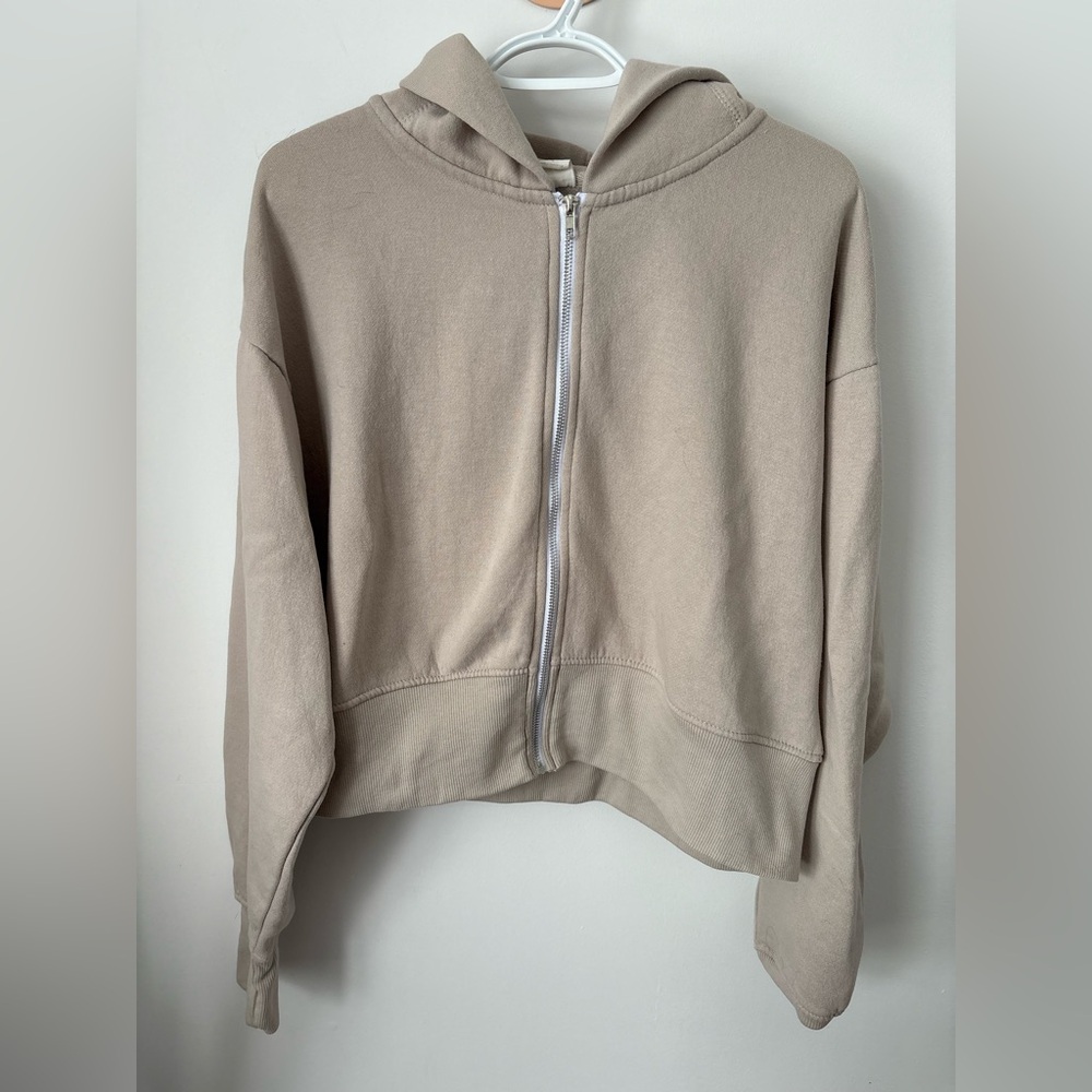 Light Pink Cropped Full Zip Hoodie